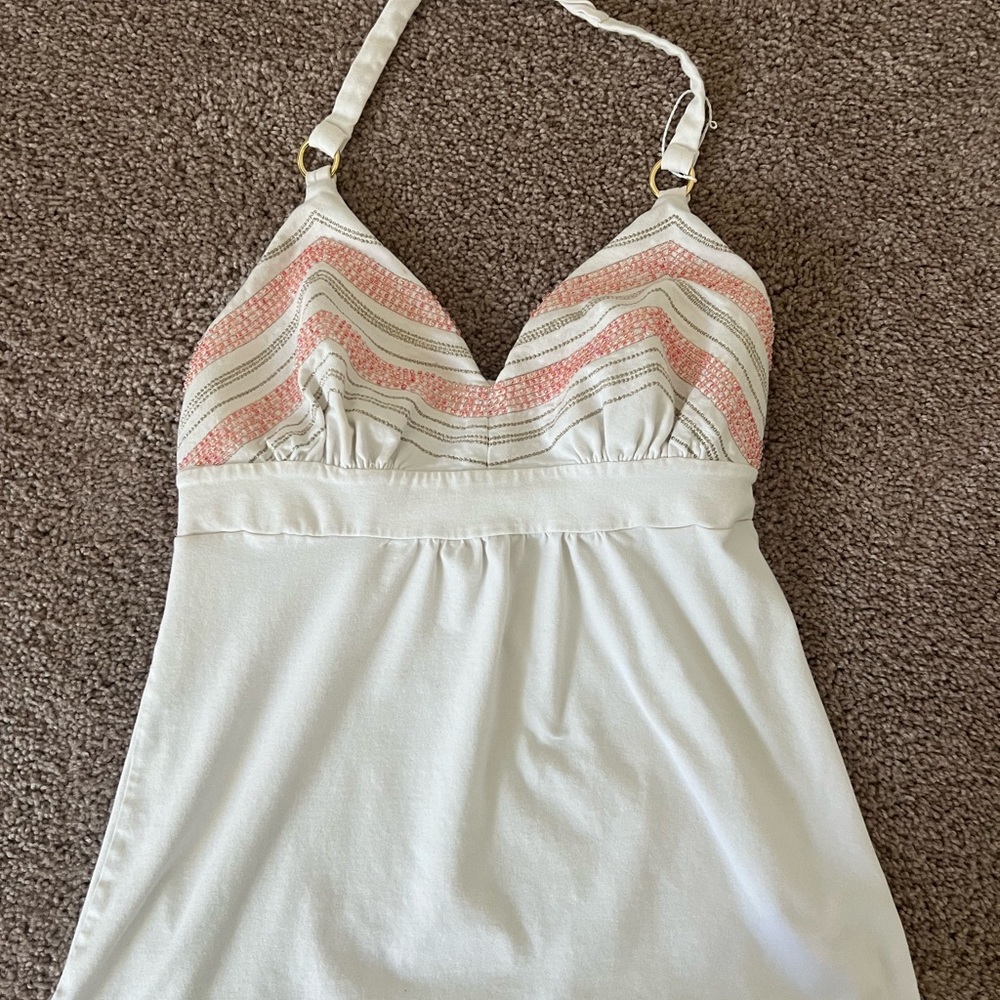 Y2k Babydoll Pink Beaded Halter Tank Gold Hardware(tiny Red Dot In Pic)bra Tops